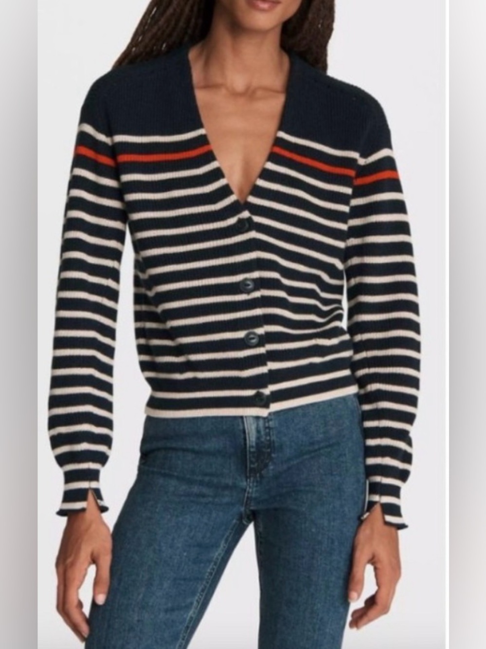 Rag & Bone Ann Stripe Cotton & Cashmere Cardigan Sweater, XS